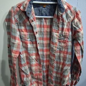 JACHS Girlfriend Red and Blue Plaid Casual Shirt